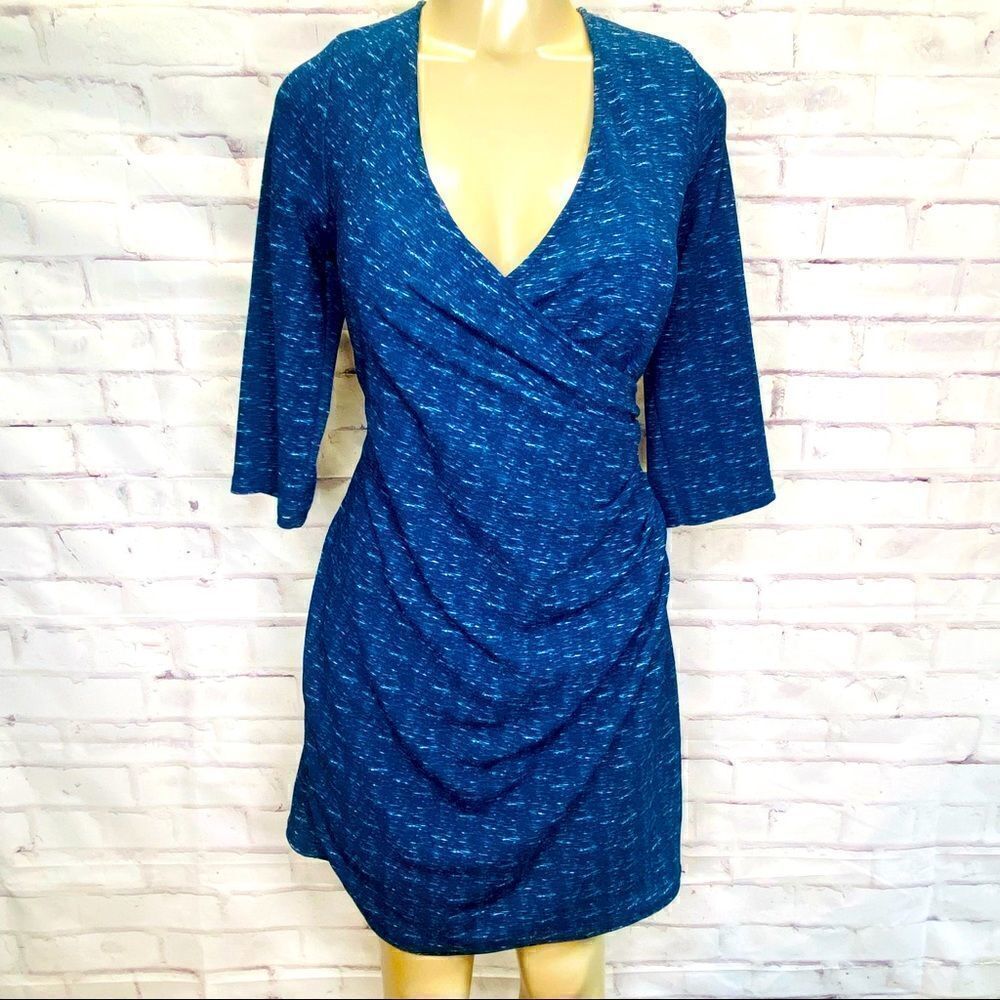 Fervour Size Dress Faux Wrap Blue 3/4 Sleeve Lined XL